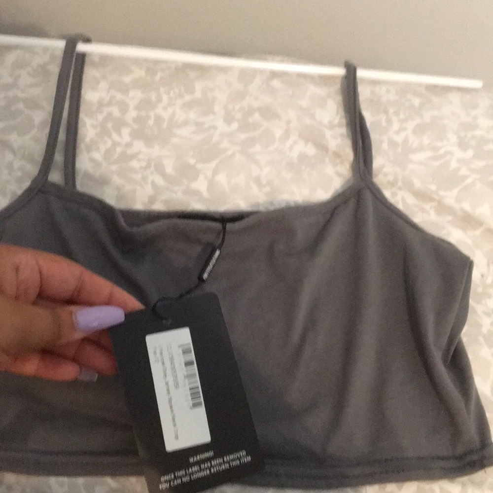 Grey square neck crop top